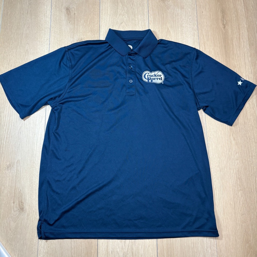 Cracker Barrel DEFUNCT LOGO Navy 4 Star Employee Uniform Polo Shirt Medium RARE
